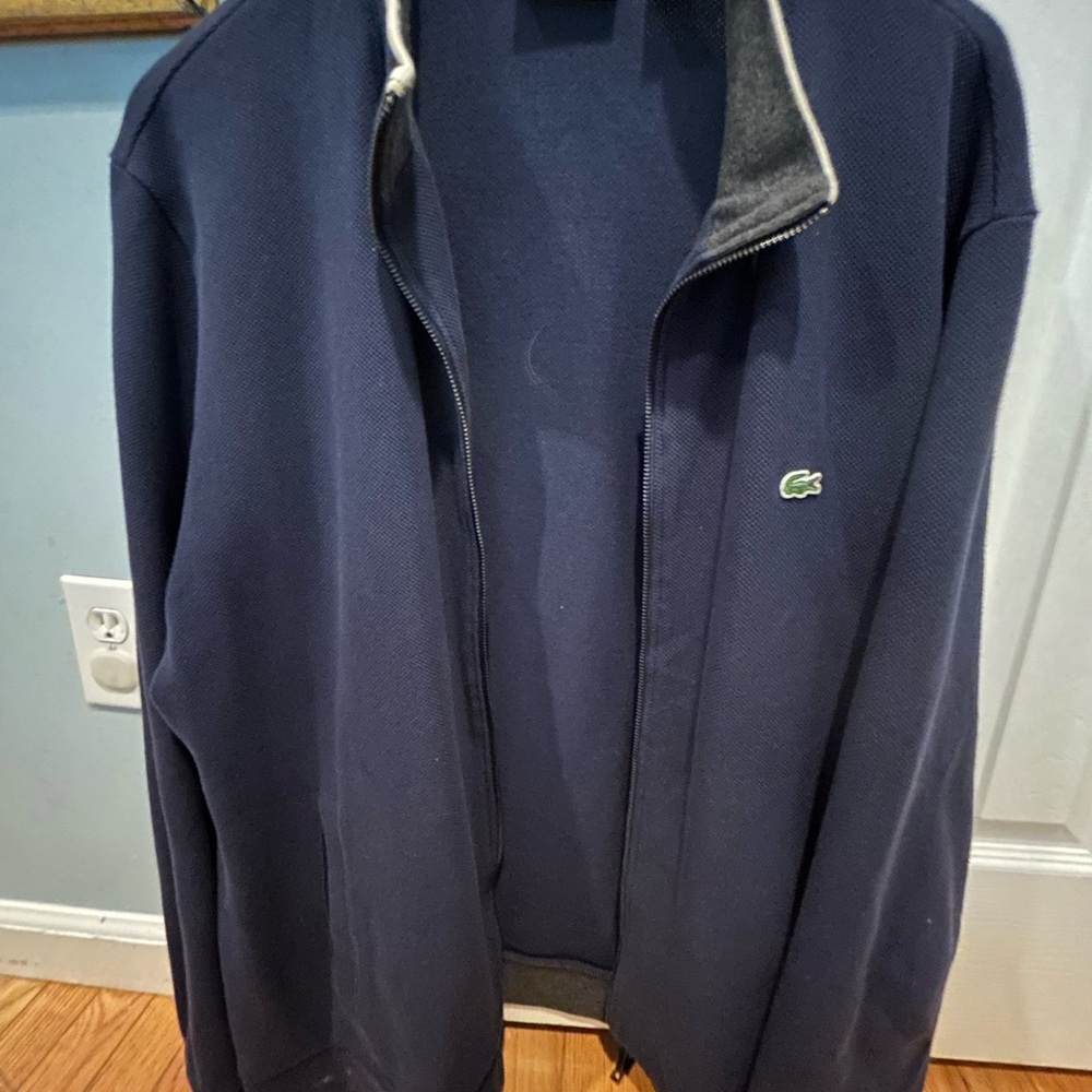 Lacoste Blue Zip Up Sweater with Standing Collar